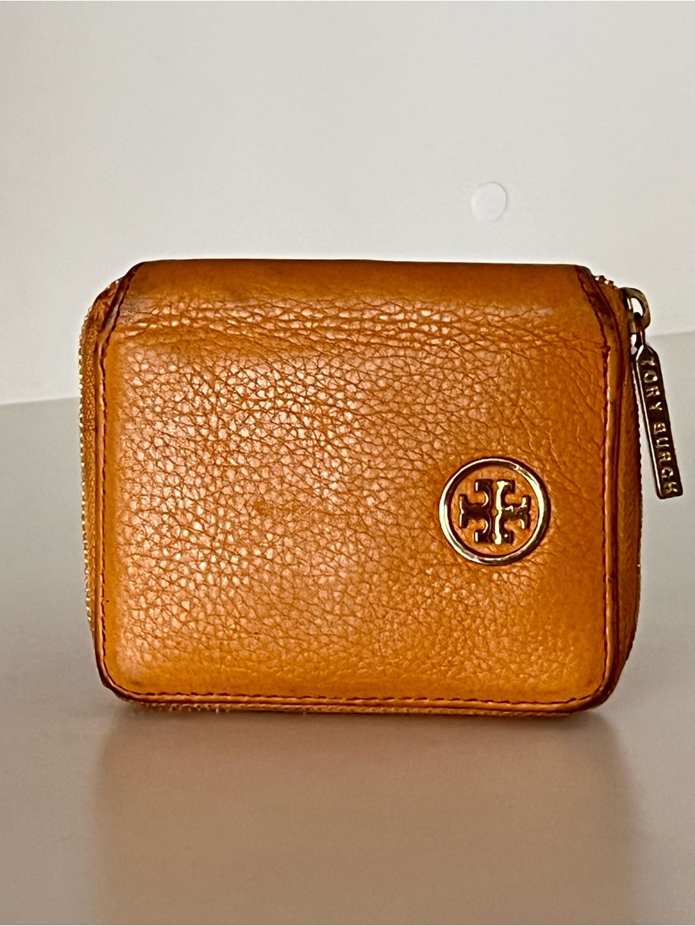 Tory Burch Thea Solaria Yellow Pebbled Leather Zip Mini Wallet Coin Case